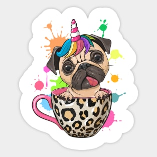 Cute Pug Dog in cup Sticker